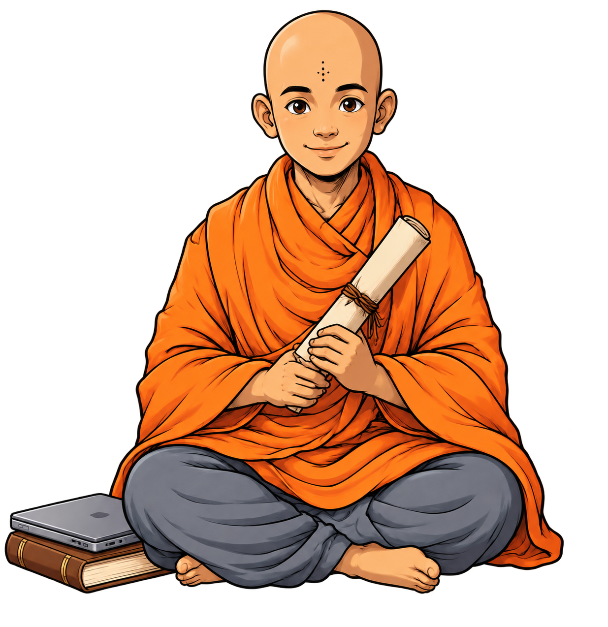 Monk researcher holding a research document
